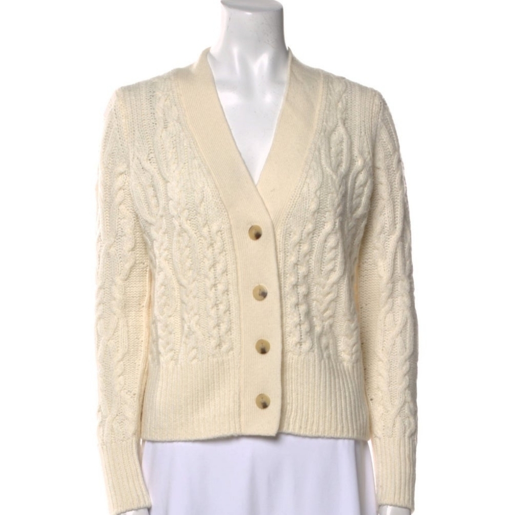 Vince Cream Braided Cable Knit Cardigan